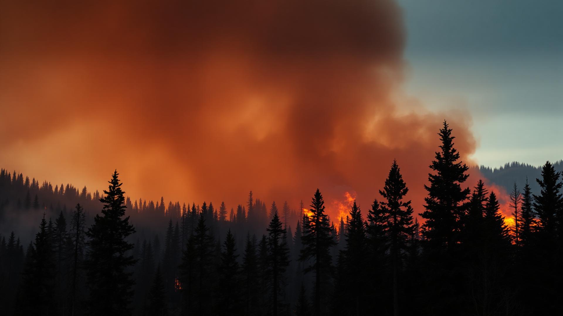 Boreal forest engulfed in wildfire smoke